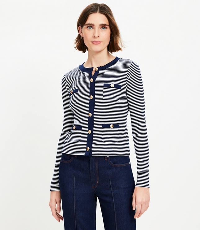 Petite Striped Pocket Cardigan Top