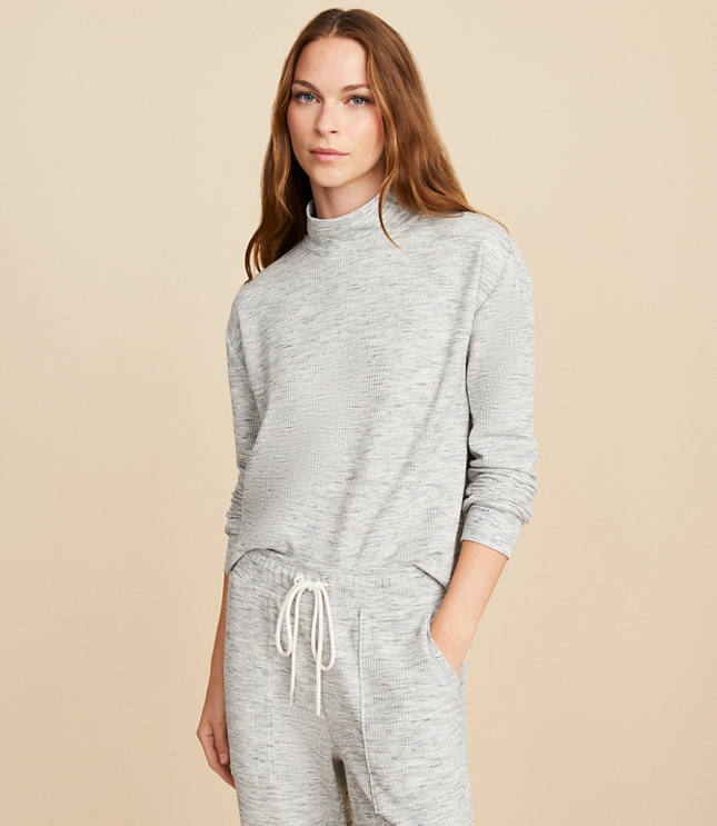 Lou & Grey Heathered Brushed Wafflestitch Mock Neck Top