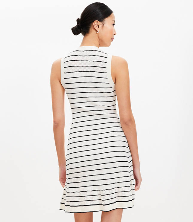 Striped Pointelle Button Mini Sweater Dress