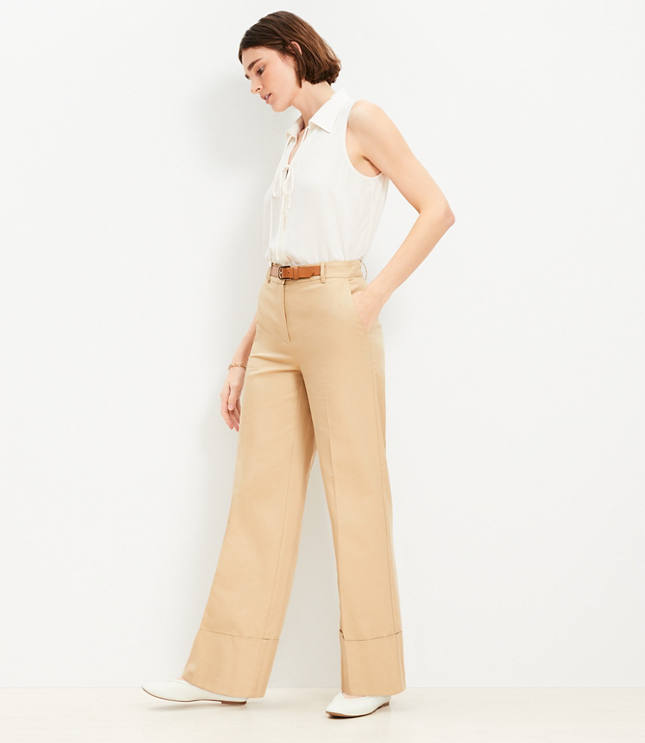 Faux Leather Belted Stovepipe Pants in Twill