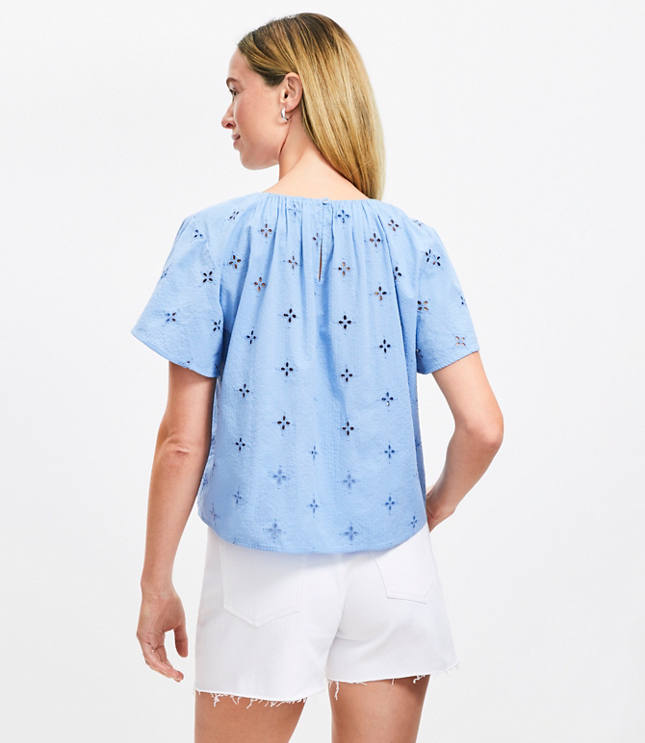 Eyelet Shirred Flutter Sleeve Top