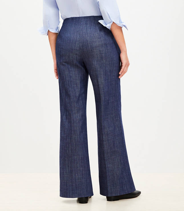 Curvy Button Trim Wide Leg Pants in Refined Denim