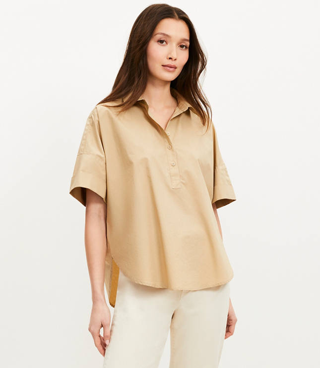 Poplin Henley Dolman Everyday Tunic Shirt