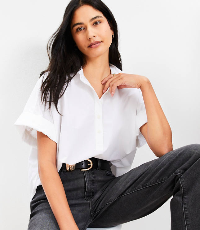 Poplin Henley Dolman Everyday Tunic Shirt