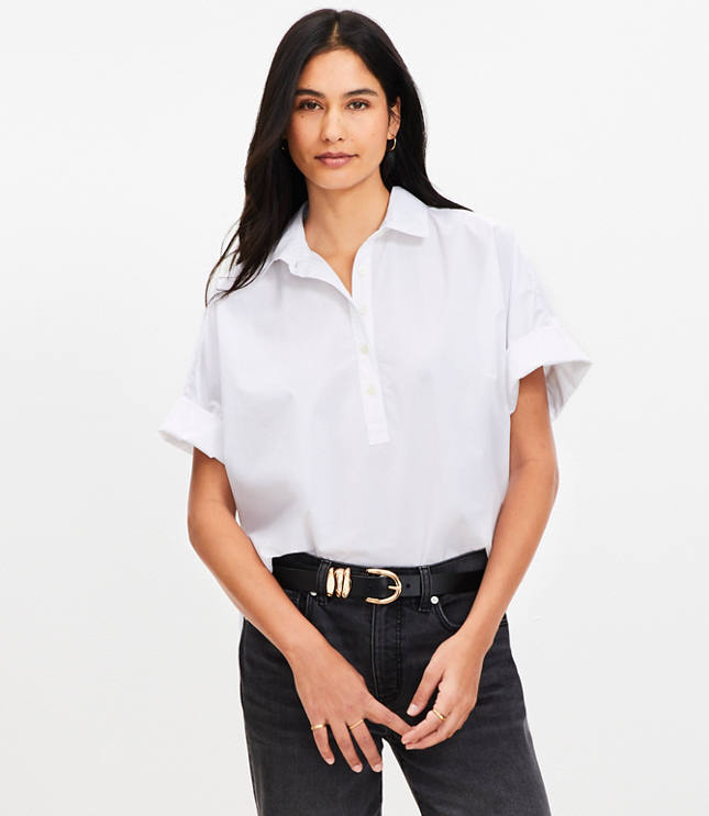 Poplin Henley Dolman Everyday Tunic Shirt