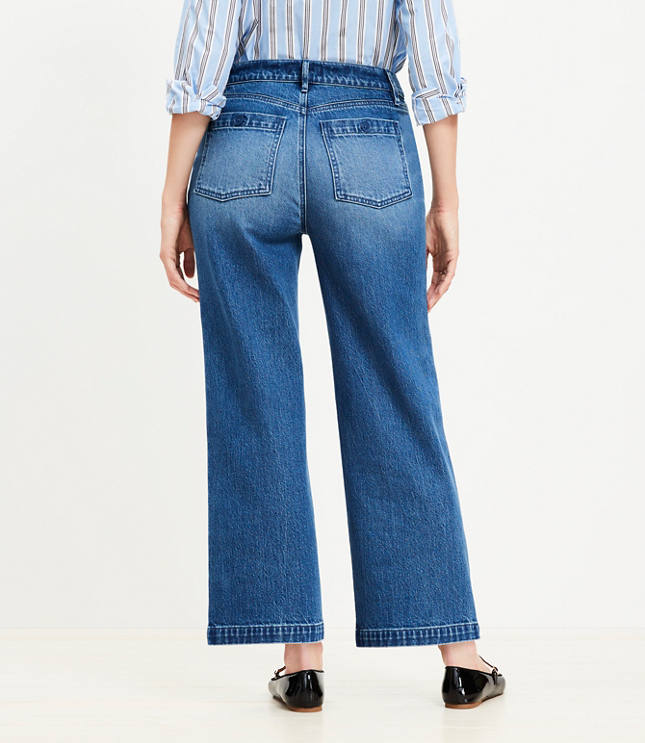 Petite Curvy Sailor High Rise Wide Leg Crop Jeans in Vintage Indigo Wash