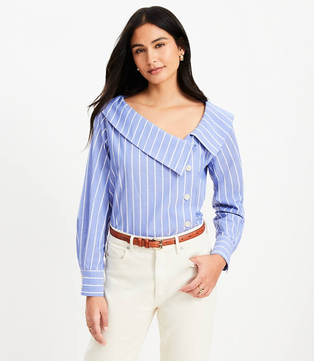 Petite Stripe Asymmetric Collared Shirt