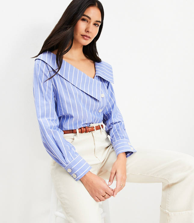 Petite Stripe Asymmetric Collared Shirt