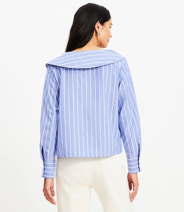 Petite Stripe Asymmetric Collared Shirt