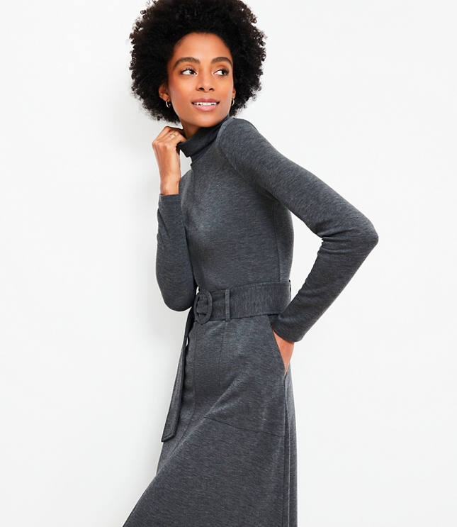 Petite Jersey Belted Midi Pocket Dress