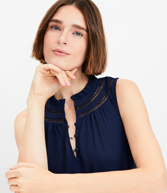 Cutout Ruffle Neck Shell