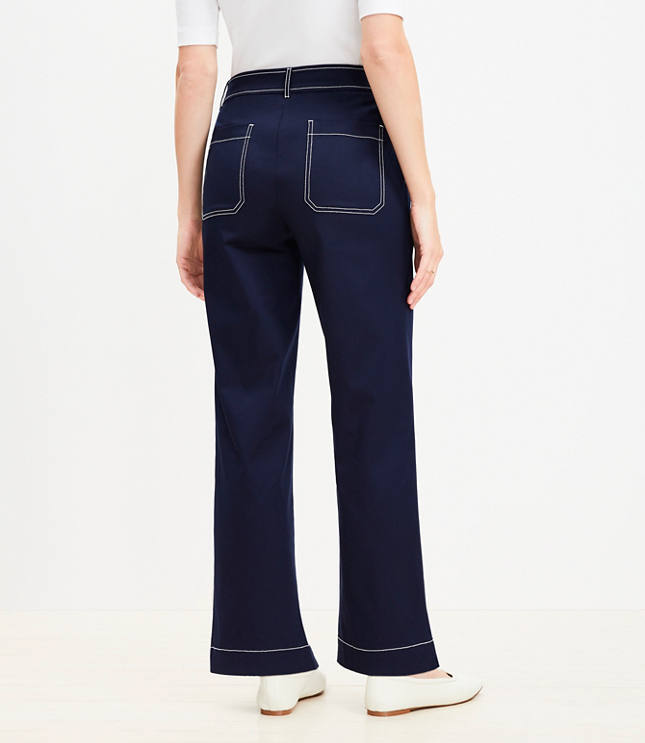 Petite Button Front Straight Pants in Twill