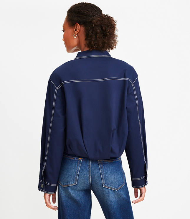 Petite Topstitched Bubble Hem Jacket