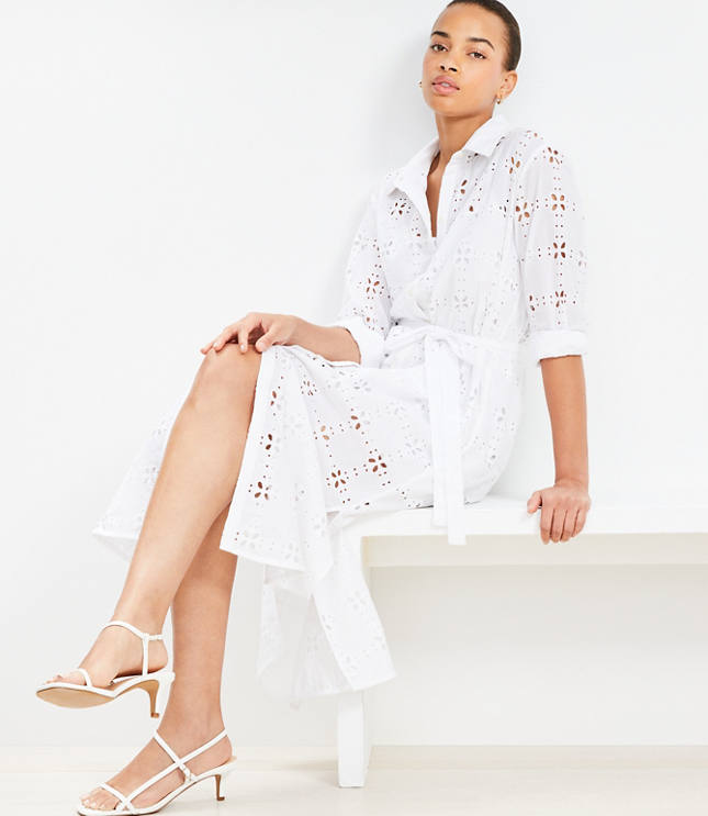 Square Eyelet Midi Shirtdress