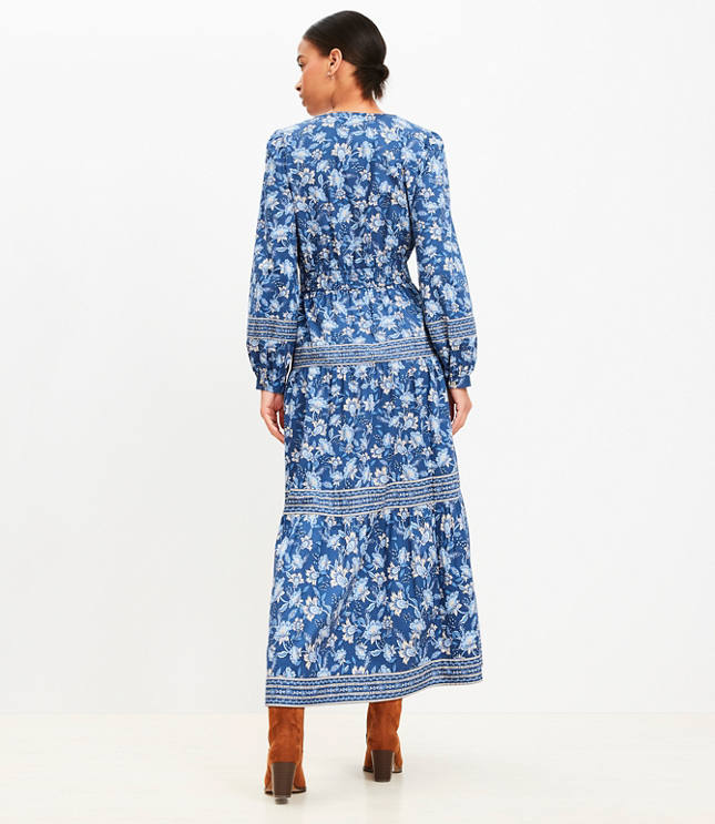 Tall Floral Smocked Tie Waist Midi Dress