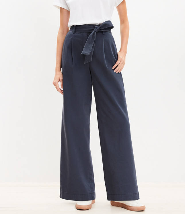 Petite Belted Wide Leg Pants