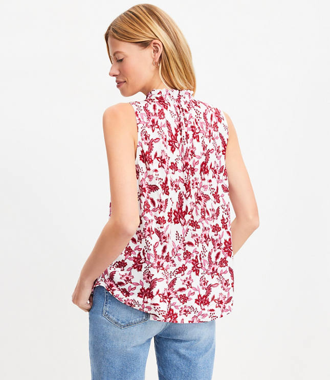 Floral Cutout Ruffle Neck Shell