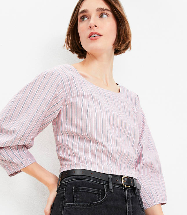 Petite Striped Poplin Corset Seamed Blouse