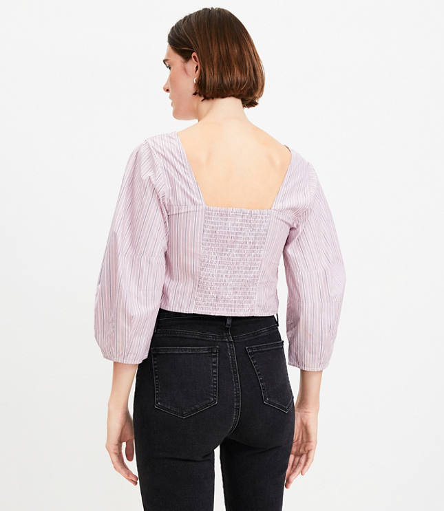 Petite Striped Poplin Corset Seamed Blouse