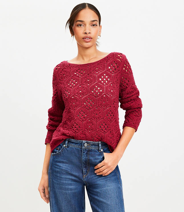 Petite Honeycomb Pointelle Sweater - Crimson Blush