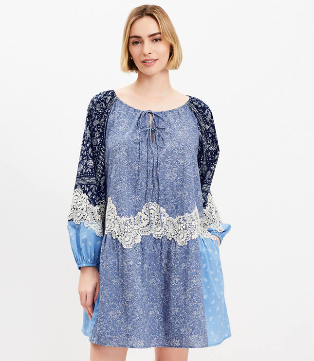 Lace Paisley Tie Mini Pocket Dress