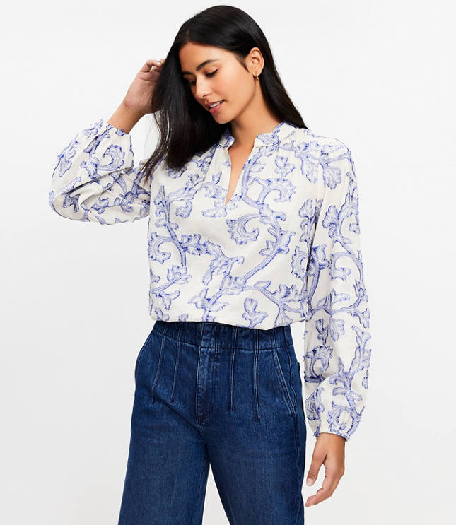 Petite Vine Jacquard V-Neck Blouse