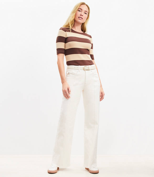 Petite Seamed Wide Leg Jeans Ivory