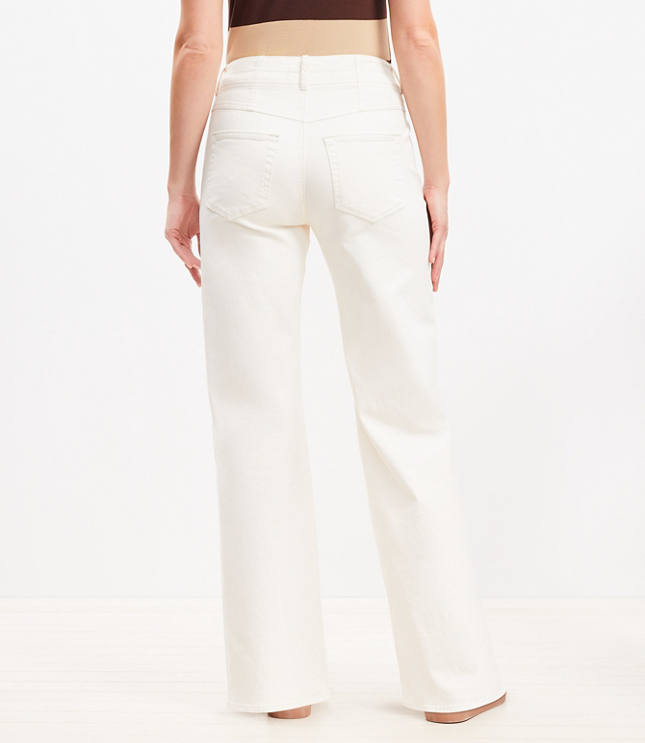Petite Seamed Wide Leg Jeans in Ivory