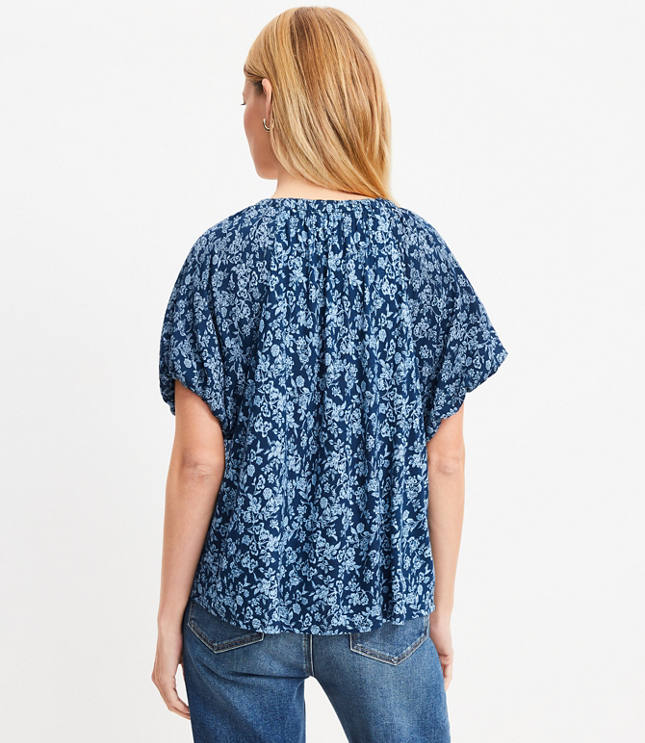 Petite Floral V-Neck Mixed Media Top