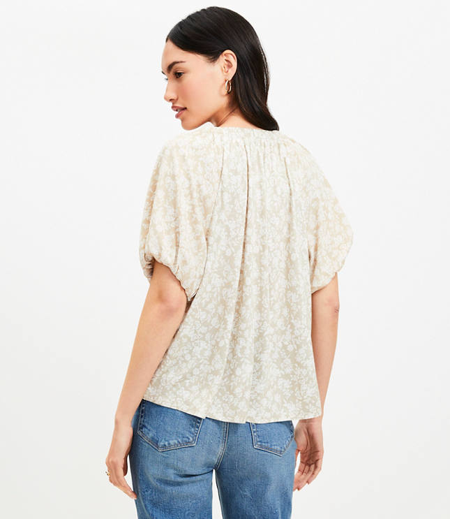 Floral V-Neck Mixed Media Top