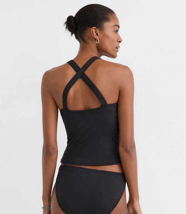 LOFT Beach Ruched Cross Back Halter Tankini Top