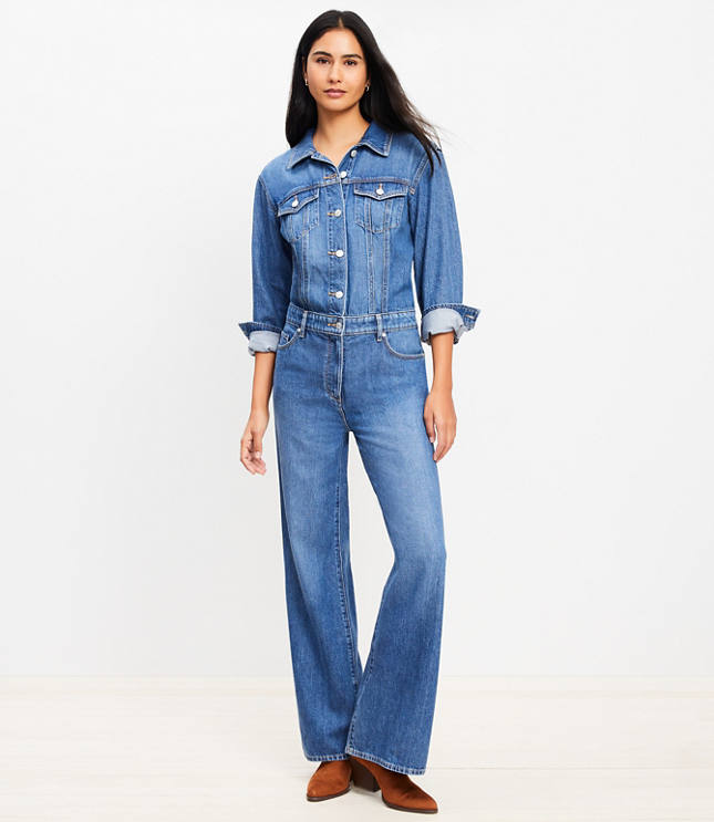 Petite Denim Jumpsuit in Authentic Vintage Mid Wash