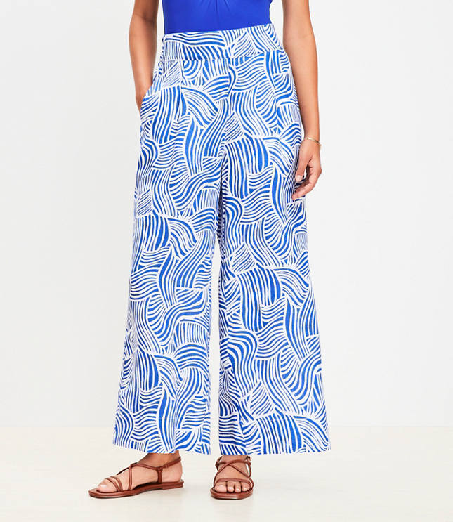 Petite LOFT Beach Spiral Linen Wide Leg Pants