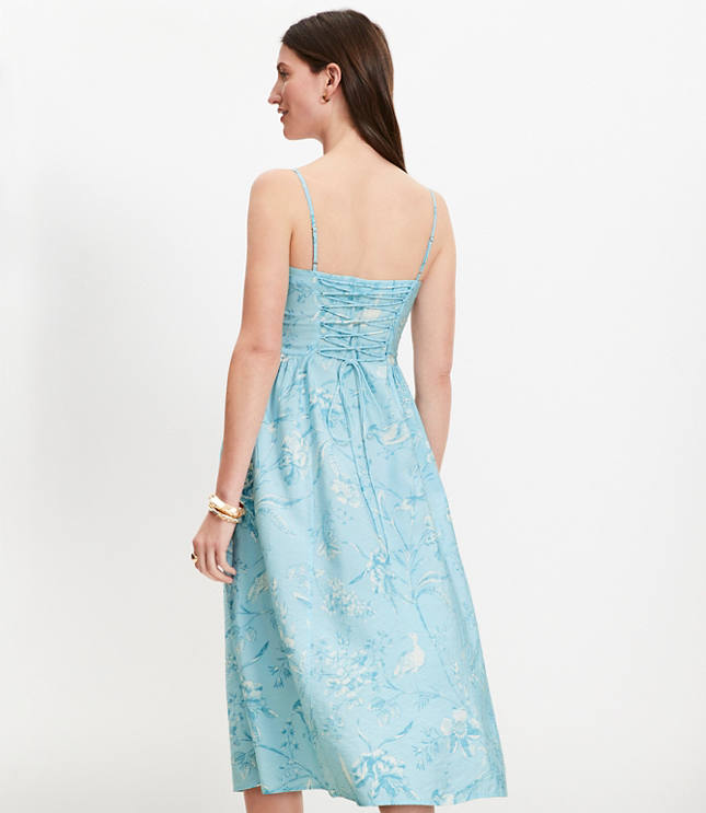 Bird Toile Sweetheart Strappy Midi Dress