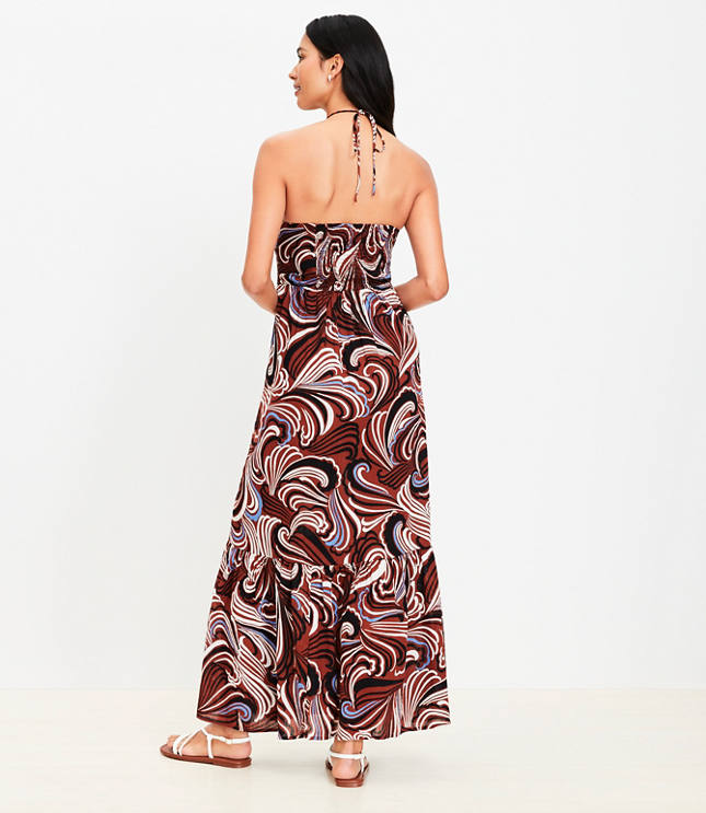 LOFT Beach Crinkle Keyhole Halter Maxi Dress