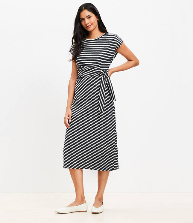 Stripe Knotted Cap Sleeve Midi Dress