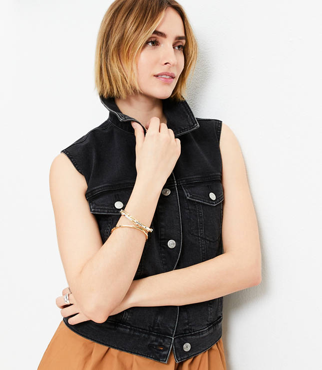 Denim Trucker Vest in Washed Black