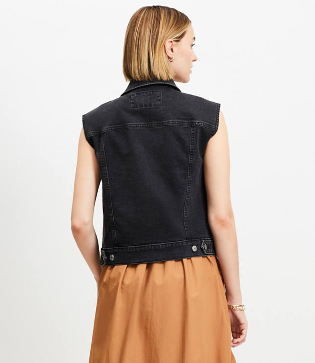 Denim Trucker Vest in Washed Black
