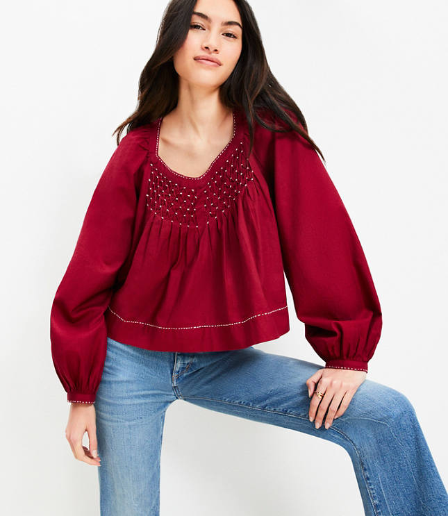 Embroidered Sweetheart Neck Blouse