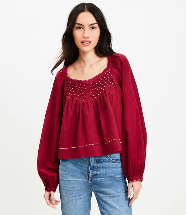 Embroidered Sweetheart Neck Blouse