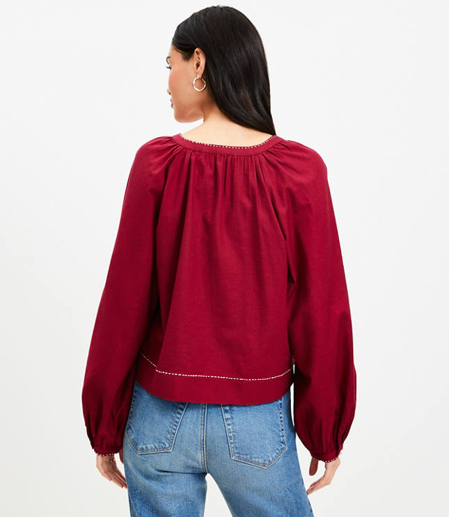 Embroidered Sweetheart Neck Blouse