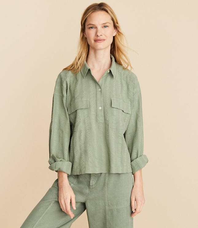 Lou & Grey Crinkle Henley Pocket Shirt