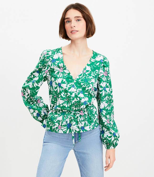 Petite Floral Tie Peplum Blouse