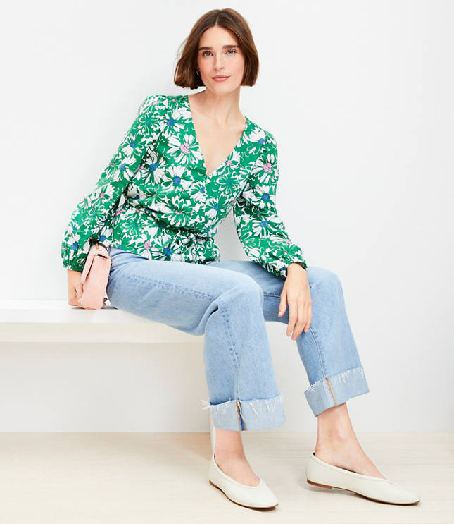 Petite Floral Tie Peplum Blouse