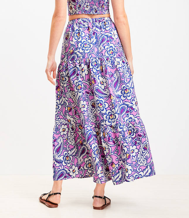 LOFT Beach Paisley Linen Blend Tiered Maxi Pocket Skirt