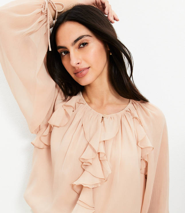 Chiffon Ruffle Tie Cuff Blouse