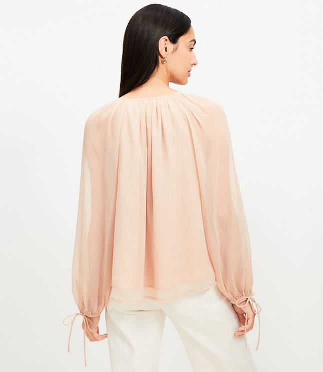 Chiffon Ruffle Tie Cuff Blouse