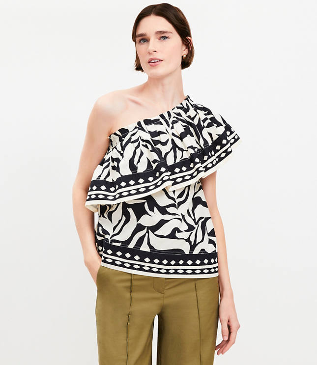 Fern Poplin Ruffle One Shoulder Top