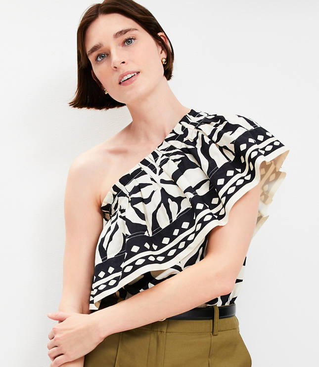 Fern Poplin Ruffle One Shoulder Top
