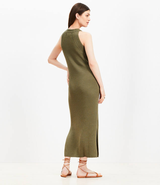 Crochet Ribbed Halter Maxi Sweater Dress
